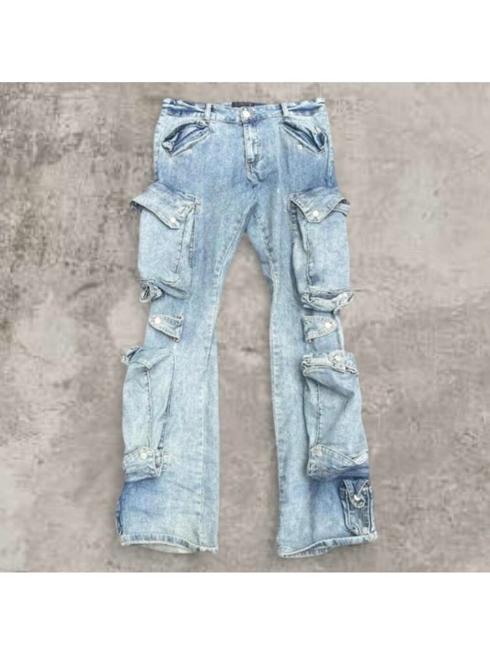 Thrt Stacked Jeans Straight Leg Baggy Denim Size 32 Flared Blue Washed Cargo